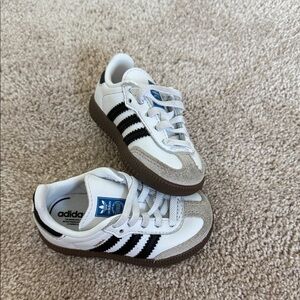 Adidas Kids White and Black Sneakers with Gray Accents